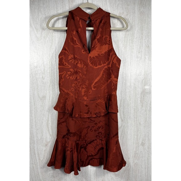 Cinq a Sept Maxine Silk Dress 10 Orange Jacquard Ruffle Designer Cocktail Chic - Picture 7 of 9